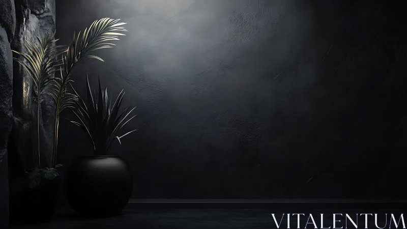Shadowy jungle whispers in matte black ceramic stillness