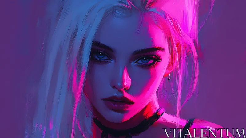 Neon-lit portrait of a dreamy rebel in glowing magenta light.