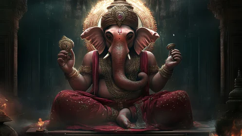 Elephant-headed seated deity rendered in detailed digital art