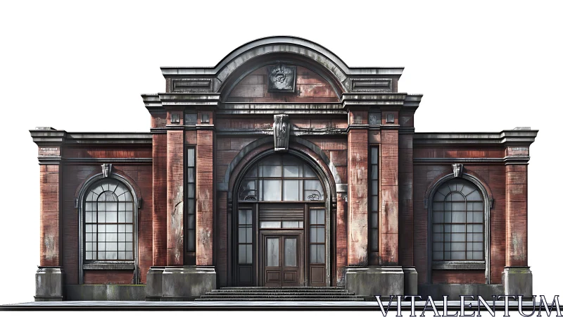 Symmetrical neoclassical brick facade rendered in photoreal detail