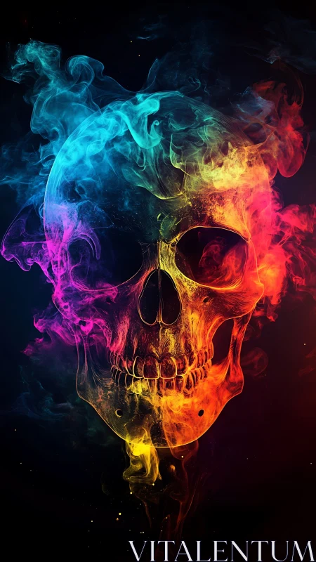 Chromatic smoke skull portrait in high-contrast digital art.
