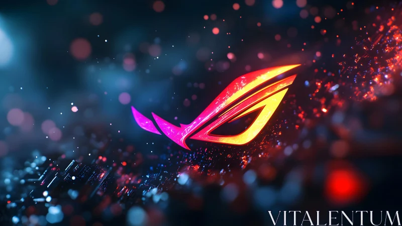Futuristic ROG Logo in Neon Colors with Digital Effects.