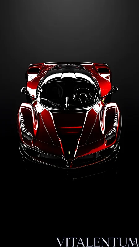 High-contrast frontal study of a red hypercar in low-key lighting