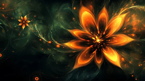 Glowing orange fractal flower unfurls softly in deep space