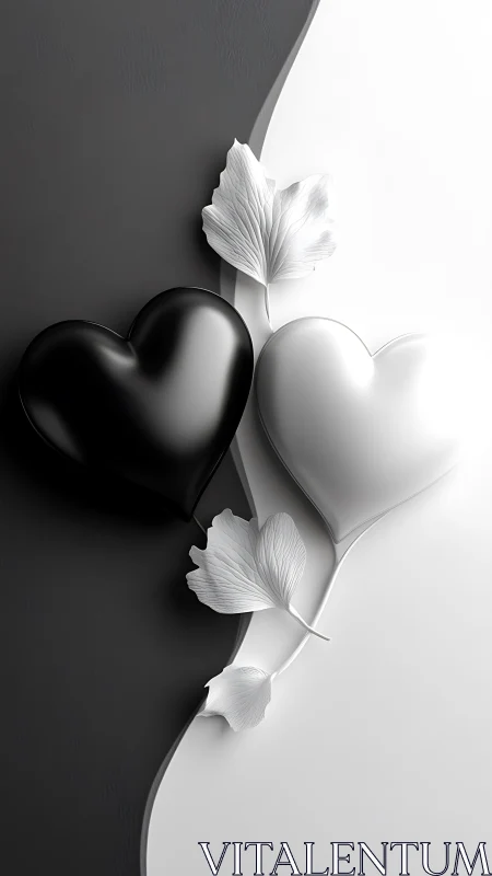 Monochromatic Heart Forms with Botanical Elements Against Divided Field.