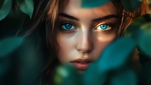 Forest-lit turquoise eyes quietly command the emerald hush