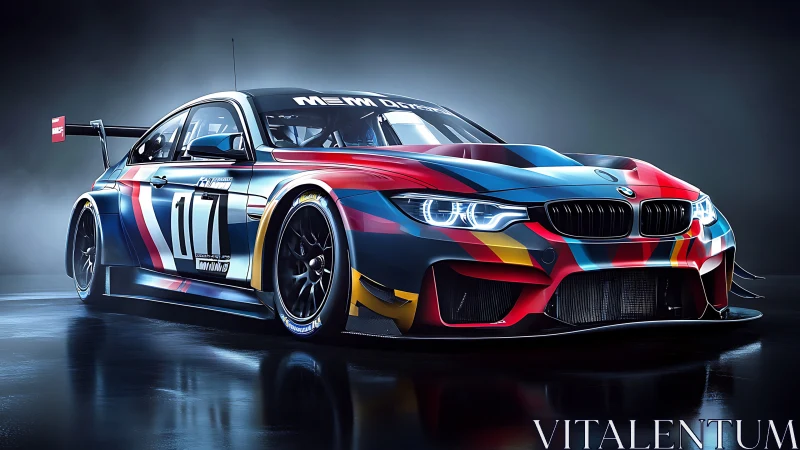 Widebody GT race car in studio lighting with art livery