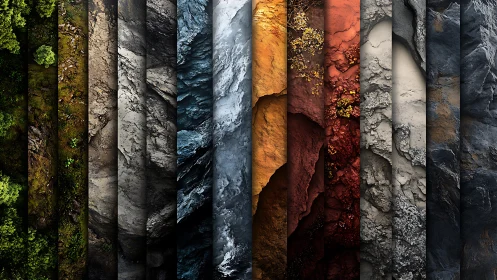 Stratified geological textures in chromatic vertical segmentation.