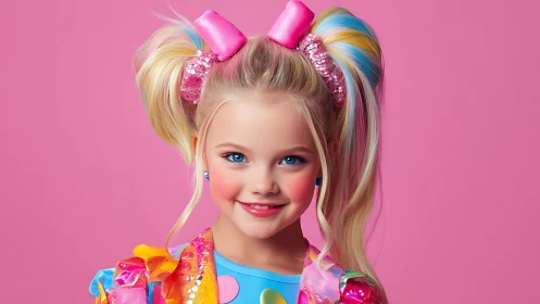 Candy-bright child portrait in bubblegum dream palette.