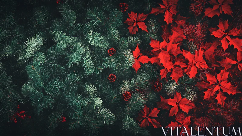 Holiday greenery meets glowing red leaves in cozy harmony