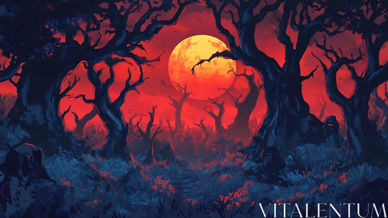 Bloodmoon wildwood dreaming in tangled midnight branches.