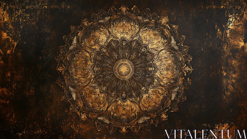 Golden mandala unfolds gently across a rustic dark sky