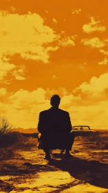 Solitary suited silhouette studies a blazing desert sky