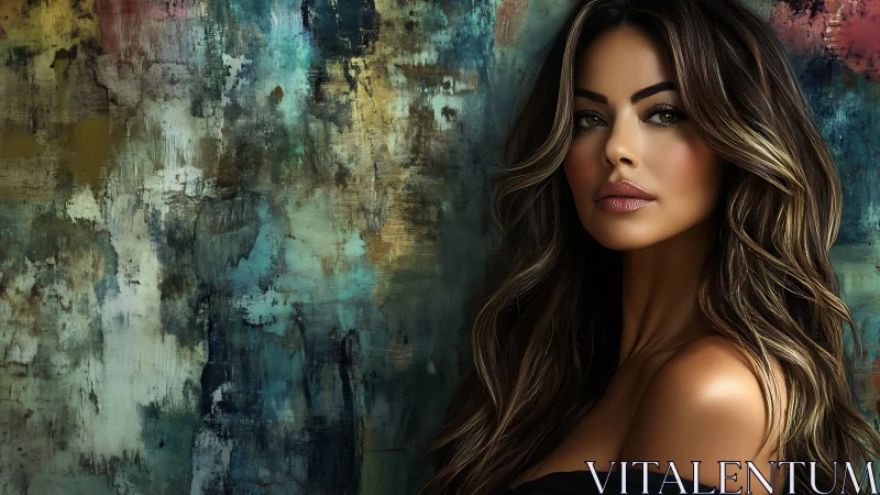 Soft gaze beside a storm of color and textured dreams.