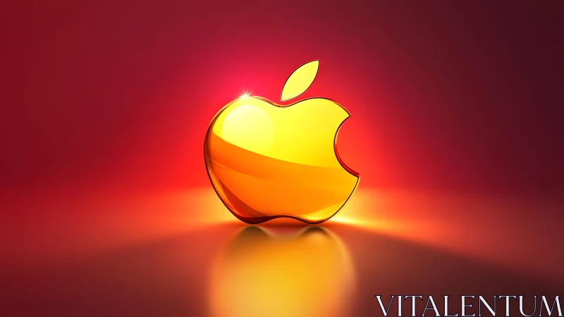 Shiny Golden Apple Logo on Vibrant Red Gradient Background. Shiny Golden Apple Logo on Vibrant Red Gradient Background.