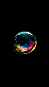 Single glowing soap bubble with vivid galaxy colors.