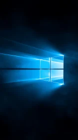 Backlit luminous window icon with blue volumetric light beams.