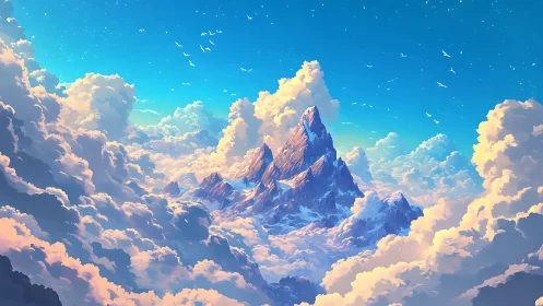 Dream-bright mountains floating in a sea of sunrise clouds.