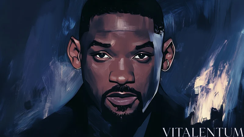 Digital portrait rendering with dramatic chiaroscuro lighting focus