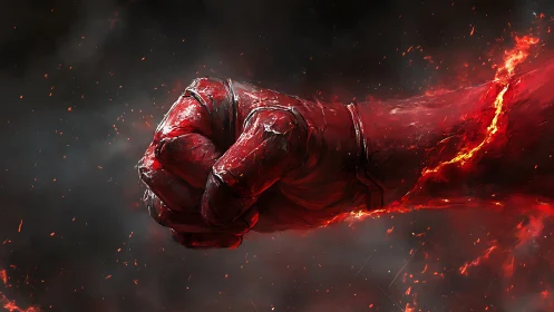 Volcanic gauntlet fist delivering high-velocity kinetic impact.