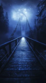 Nocturnal suspension bridge converging into stellar aperture.