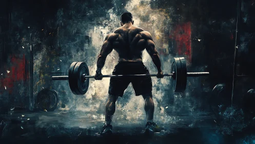 Backlit powerlifter prepares heavy deadlift amid textured gym haze
