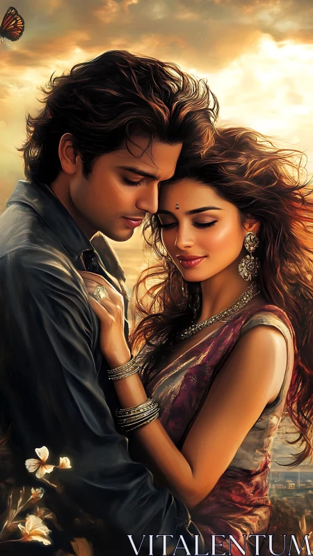 Romantic Golden Hour Embrace Between Two Souls