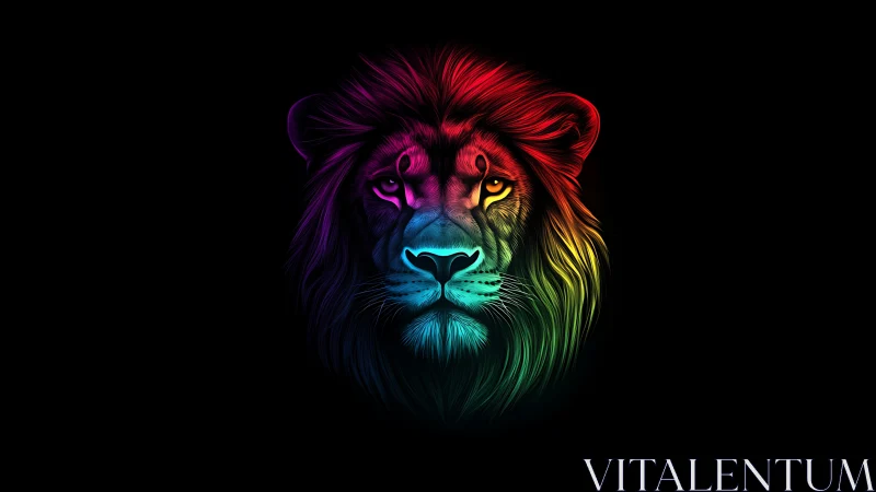 Lion head rendered in multicolor neon gradient on black