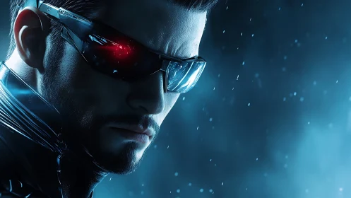 Cybernetic operative portrait reveals glowing ocular implant