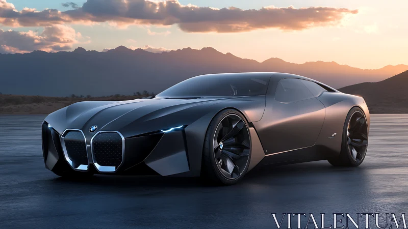 Sleek BMW concept coupe parked on open desert road.