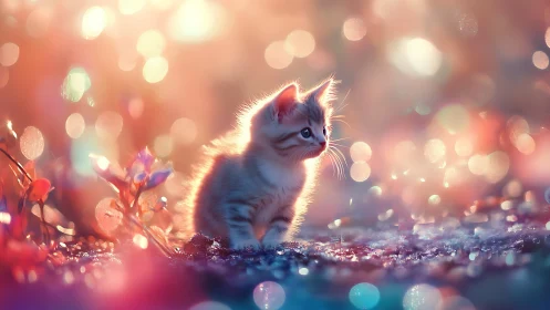 White Kitten in Bokeh Garden Light.