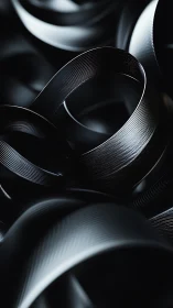 Curved metallic ribbons with dark abstract lighting focus.