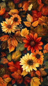 Autumn Floral Composition with Daisies and Seasonal Foliage