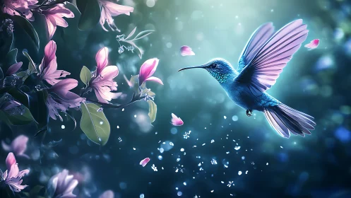 Hummingbird Starlight Waltz Among Sugar-Glass Blossoms.