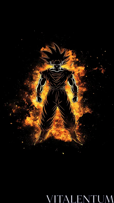 Blazing anime warrior stands strong in a storm of fiery power