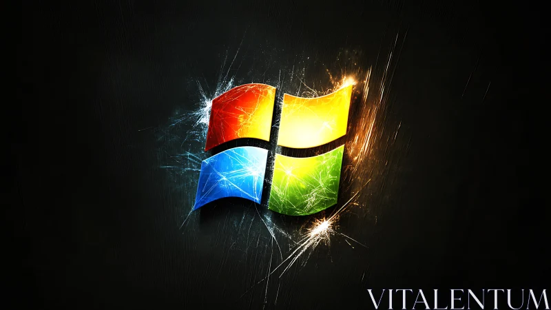 Windows logo with light streaks on dark textured background.