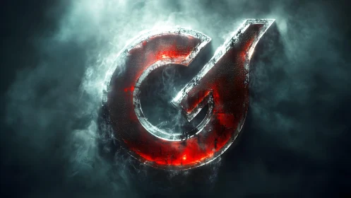 Metallic Glowing Letter G in Dark Smoky Digital Art Style.