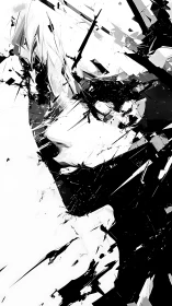 Monochrome fragmented portrait with sharp abstract contrast.