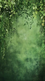 Cascading green foliage suspended above textured wall surface.