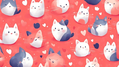 Whimsical Kitty Realm: Cushioned Cats Floating Among Hearts.