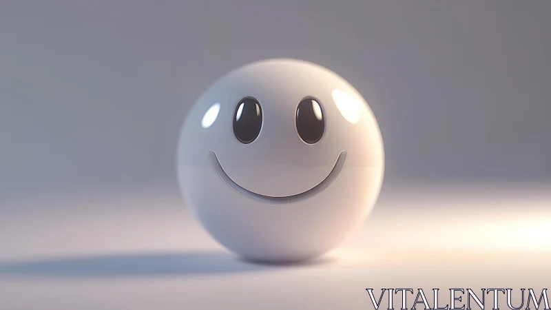 Minimalist glossy smiley sphere on soft studio light.