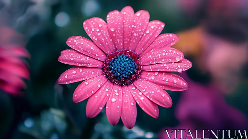 Pink Gerbera Daisy With Raindrops.