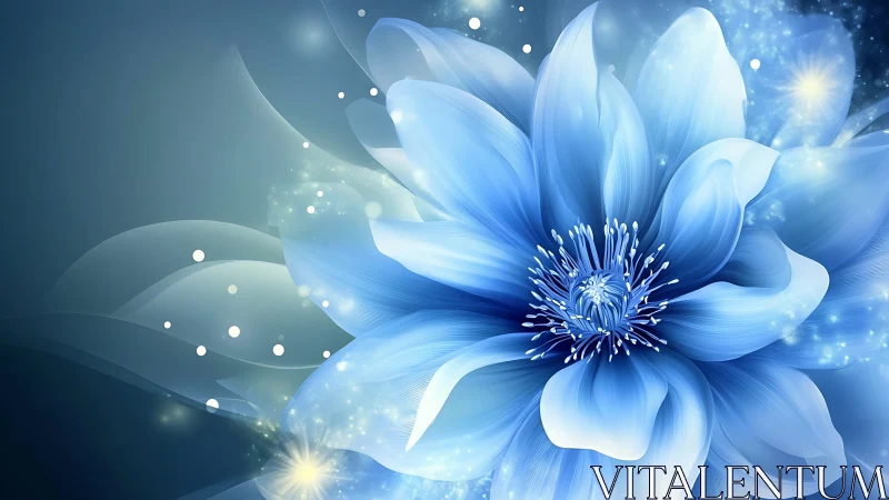 Blue Luminous Flower with Particle Effects.
