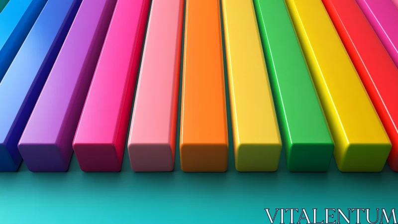 Glossy rainbow bars form a precise geometric color spectrum