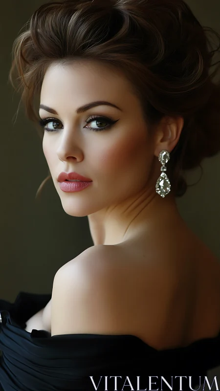 Velvet gaze and crystal earrings in soft-shadowed glamour.