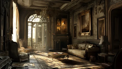 Sunlit vintage parlor wrapped in quiet golden nostalgia.