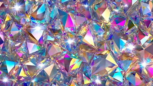 Prismatic crystal storm scattering neon light across facets.