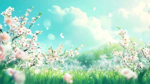 Spring Blossoms Dancing Under Turquoise Sky.
