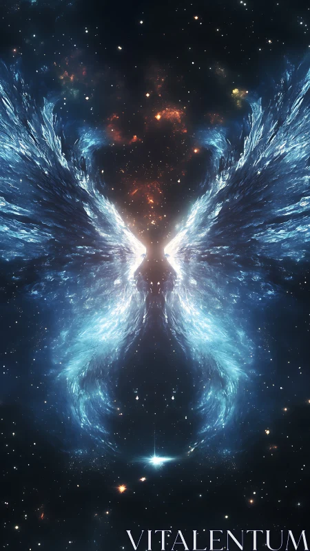 Symmetrical stellar plasma wings forming angelic nebula silhouette.