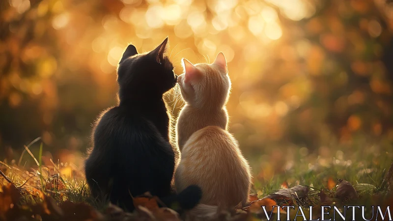 Two Cats Basking in Golden Autumn Light.